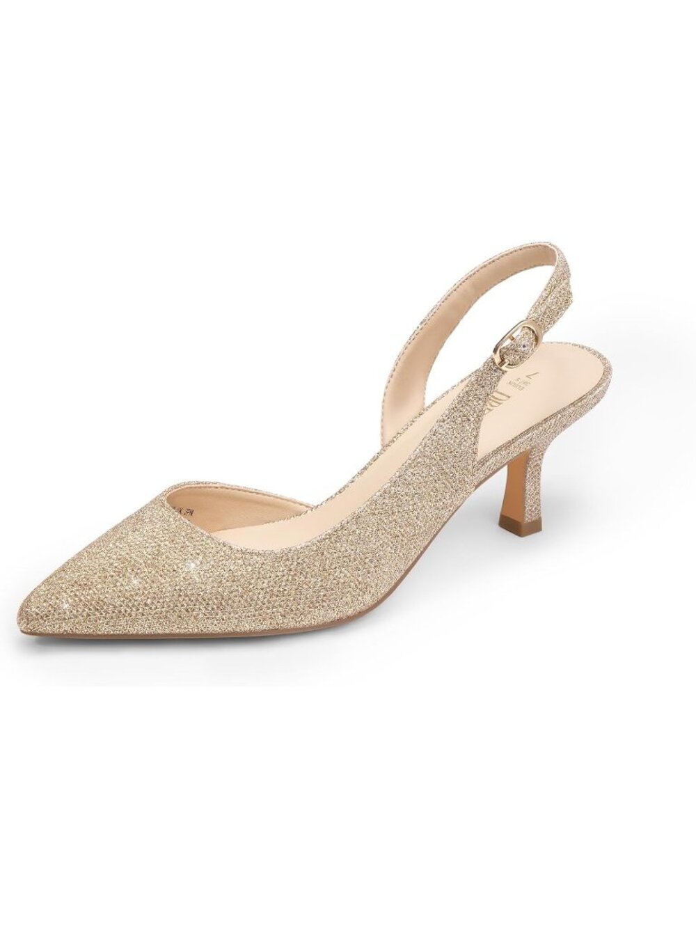 Womens Gold Glitter Faux Leather Kitten Slingback Heels Casual Dress Shoes Pumps